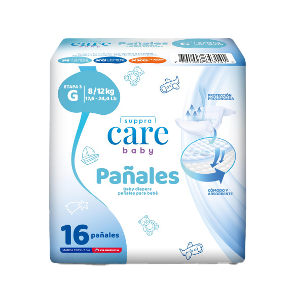 pañal suppra care baby et.3 g 16 und