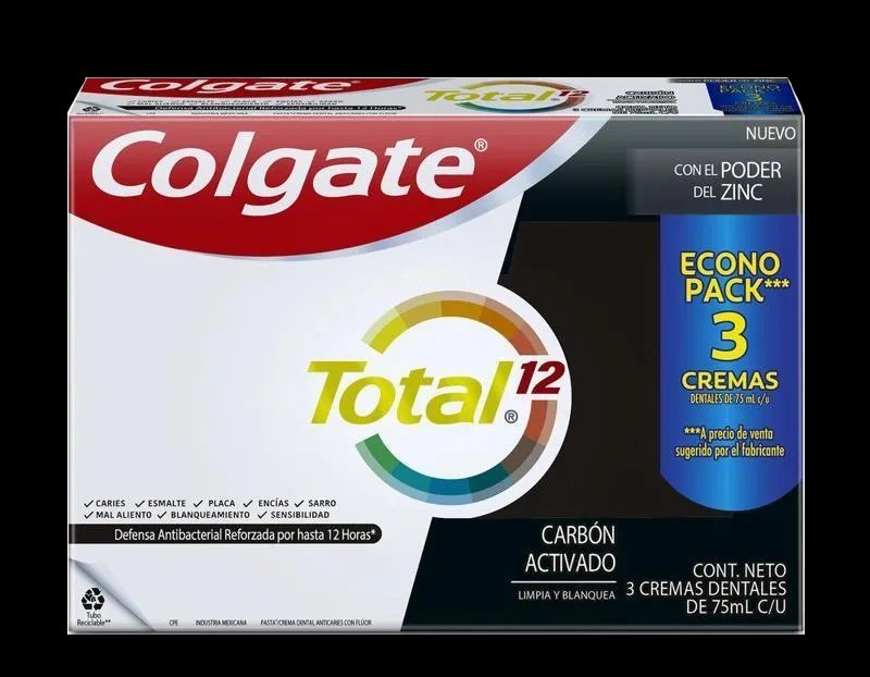 crema dent colgate total 12 carb/activ 75 ml 3 und