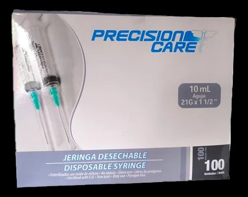 jeringa precision care 10ml 3p 21x1.1/2 100 unid