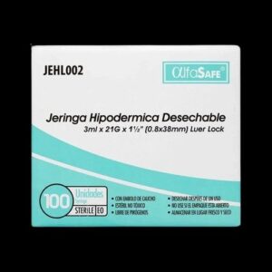 jeringa 3 ml 3p 21x1.1/2 alfa safe 100 und